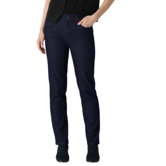 Eileen Fisher System Petite Straight Leg Mid Rise Blue Denim Jeans Sz 10P-12P - Picture 7 of 9